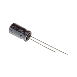 Capacitor Electrolítico de Aluminio, Radial de 100 µFd, 16 Vcc, 105 °C, 5.0 x 11 mm.