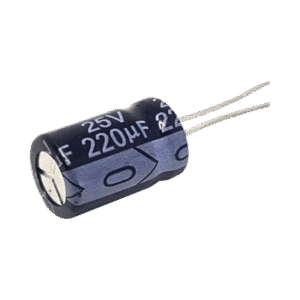 Capacitor Electrolítico Radial de Aluminio, 220 µFd, 25 Vcc, 105 °C, 8 x 11 mm.