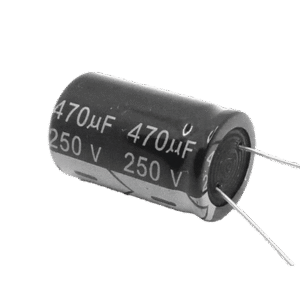 Capacitor Electrolítico de Aluminio, Radial de 470 µFd, 250 Vcc, 105 °C, 25 x 40 mm.