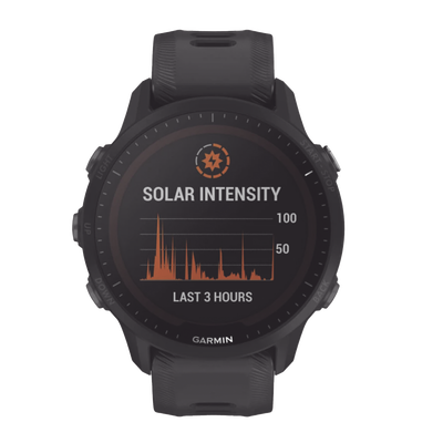Reloj Garmin Forerunner 955 solar color negro en correa de silicón, con funciones premium de entrenamiento. Reloj Garmin Forerunner 955 solar color negro en correa de silicón, con funciones premium de entrenamiento.
