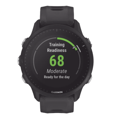 Reloj Garmin Forerunner 955 color negro en correa de silicón, con funciones premium de entrenamiento.