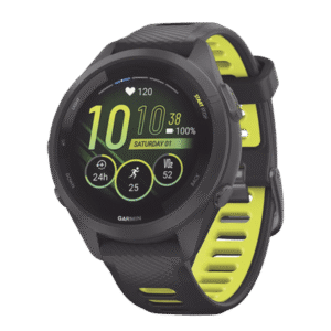 Forerunner® 265S, Bisel y carcasa en negro con correa de silicona en negro/amarillo Forerunner® 265S, Bisel y carcasa en negro con correa de silicona en negro/amarillo