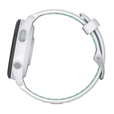 Forerunner® 265S, Bisel negro con carcasa en blanco y correa de silicona en blanco/verde
