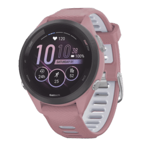 Forerunner® 265S, Bisel negro con carcasa en rosa y correa de silicona en rosa/gris Forerunner® 265S, Bisel negro con carcasa en rosa y correa de silicona en rosa/gris
