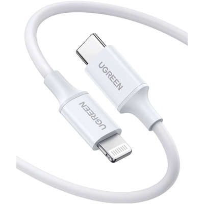 Cable USB-C a Lightning | 1 Metro | Certificado MFi | Carga Rápida 60W | 480 Mbps | PD | Conector C94 | Adecuado para iPhone, iPad y iPod | Protección Integrada | Caja de ABS | Cubierta de TPE | Color Blanco.