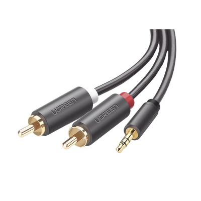 Cable Adaptador de 3.5mm Macho a 2 RCA Macho / 5 Metros / Color Gris / Blindaje Múltiple / ABS / Alta Calidad