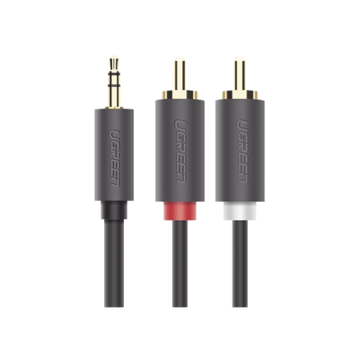 Cable Adaptador de 3.5mm Macho a 2 RCA Macho / 5 Metros / Color Gris / Blindaje Múltiple / ABS / Alta Calidad