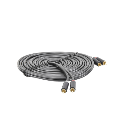 Cable de Audio 2 RCA Macho a 2 RCA Macho / 5 Metros / Color Negro / Alta Calidad / Anillos de goma para asegurar un agarre firme al instalar o quitar el cable