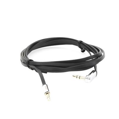 Cable Auxiliar Plano 2 Metros / Conector 3.5mm a 3.5mm / Macho-Macho / Recto a Angulo / Ángulo de 90° en una de sus Puntas / Color Negro