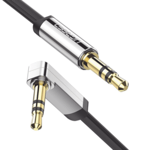 Cable Auxiliar Plano 2 Metros / Conector 3.5mm a 3.5mm / Macho-Macho / Recto a Angulo / Ángulo de 90° en una de sus Puntas / Color Negro Cable Auxiliar Plano 2 Metros / Conector 3.5mm a 3.5mm / Macho-Macho / Recto a Angulo / Ángulo de 90° en una de sus Puntas / Color Negro