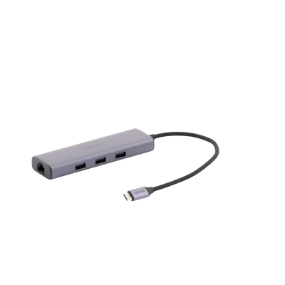 HUB USB-C (Docking Revodok) 6 en 1 | 3 Puertos USB-A 3.0 (5 Gbps) | USB-C PD 100W | HDMI 4K@30Hz | Entrada 1 RJ45 (Gigabit Ethernet) | Chip de Última Generación | Potente Disipación de Calor | Caja de Aluminio.