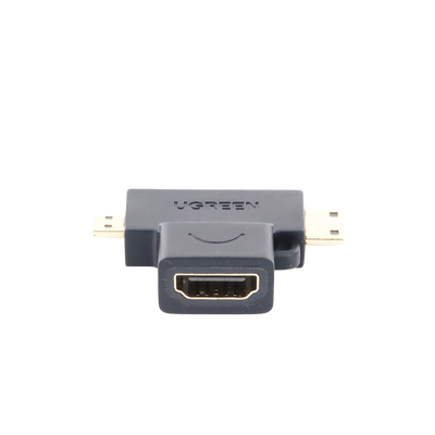 Adaptador Micro + Mini HDMI Macho a HDMI Hembra / Mini HDMI Tipo C a HDMI Tipo A 4K@30HZ / Micro HDMI Tipo D a HDMI Tipo A 1080P@60Hz / Conector Chapado en Oro / Compacto, Portátil y Fácil de Usar