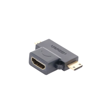 Adaptador Micro + Mini HDMI Macho a HDMI Hembra / Mini HDMI Tipo C a HDMI Tipo A 4K@30HZ / Micro HDMI Tipo D a HDMI Tipo A 1080P@60Hz / Conector Chapado en Oro / Compacto, Portátil y Fácil de Usar