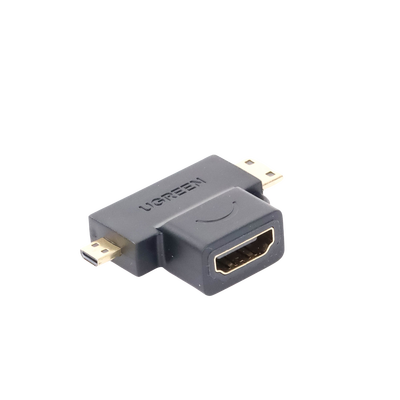 Adaptador Micro + Mini HDMI Macho a HDMI Hembra / Mini HDMI Tipo C a HDMI Tipo A 4K@30HZ / Micro HDMI Tipo D a HDMI Tipo A 1080P@60Hz / Conector Chapado en Oro / Compacto, Portátil y Fácil de Usar