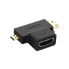 Adaptador Micro + Mini HDMI Macho a HDMI Hembra / Mini HDMI Tipo C a HDMI Tipo A 4K@30HZ / Micro HDMI Tipo D a HDMI Tipo A 1080P@60Hz / Conector Chapado en Oro / Compacto, Portátil y Fácil de Usar