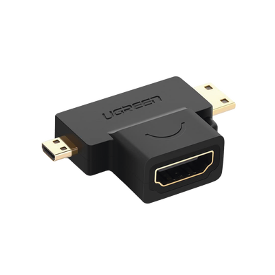 Adaptador Micro + Mini HDMI Macho a HDMI Hembra / Mini HDMI Tipo C a HDMI Tipo A 4K@30HZ / Micro HDMI Tipo D a HDMI Tipo A 1080P@60Hz / Conector Chapado en Oro / Compacto, Portátil y Fácil de Usar