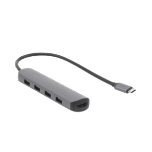 HUB USB-C Multipuertos / 4 Puertos USB-A 3.0 / HDMI 4K@30Hz / USB 3.0 a 5Gbps / Chip Inteligente Incorporado / 5 en 1 / Carcasa de Aluminio.