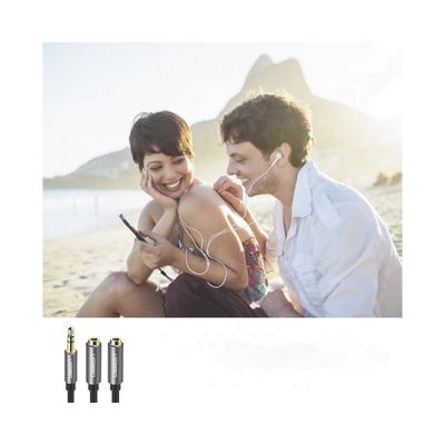 Cable Adaptador/Divisor de Audio de 3.5mm Macho a 2 Terminales de 3.5mm Hembra / 25 cm de Longitud / Cable TPE / Color Negro Cable Adaptador/Divisor de Audio de 3.5mm Macho a 2 Terminales de 3.5mm Hembra / 25 cm de Longitud / Cable TPE / Color Negro