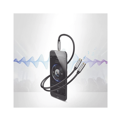 Cable Adaptador/Divisor de Audio de 3.5mm Macho a 2 Terminales de 3.5mm Hembra / 25 cm de Longitud / Cable TPE / Color Negro Cable Adaptador/Divisor de Audio de 3.5mm Macho a 2 Terminales de 3.5mm Hembra / 25 cm de Longitud / Cable TPE / Color Negro