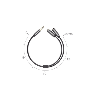 Cable Adaptador/Divisor de Audio de 3.5mm Macho a 2 Terminales de 3.5mm Hembra / 25 cm de Longitud / Cable TPE / Color Negro Cable Adaptador/Divisor de Audio de 3.5mm Macho a 2 Terminales de 3.5mm Hembra / 25 cm de Longitud / Cable TPE / Color Negro