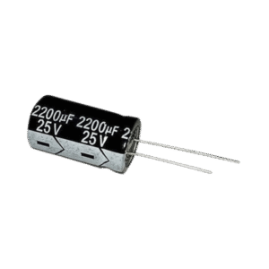 Capacitor Electrolítico en Aluminio, Radial de 2200 µFd, 25 Vcc, 105 °C, 13 x 25 mm.