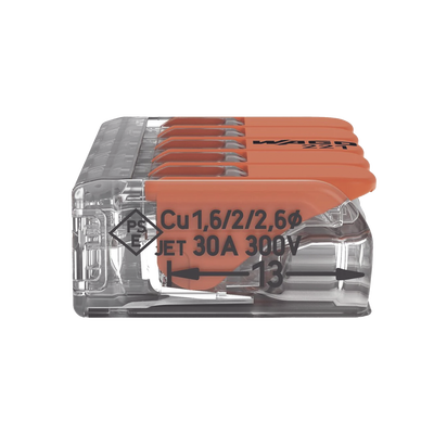 Conector de empalme compacto para todo tipo de conductores transparente para 5 conductores.