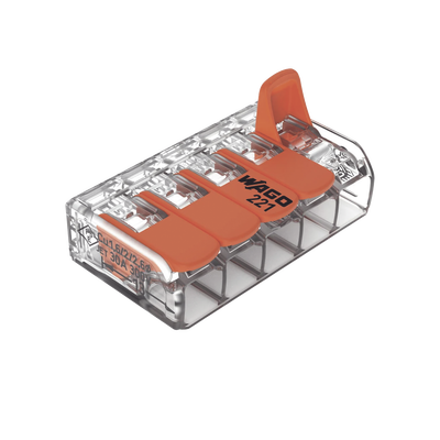 Conector de empalme compacto para todo tipo de conductores transparente para 5 conductores.