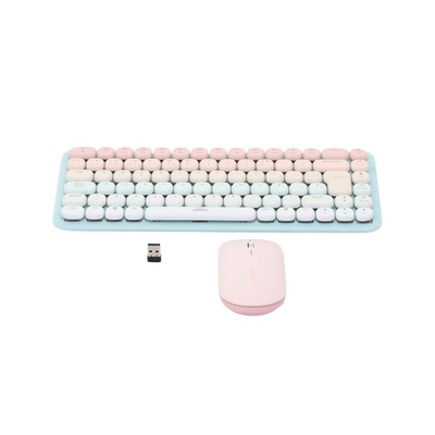 Paquete de Teclado y Mouse | 85 teclas en Español | Bluetooth y 2.4GHz | Mouse Ambidiestro | Sensor de DPI ajustable | Efectos de Iluminación del Teclado | Amplia compatibilidad | Color Rosa.