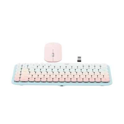 Paquete de Teclado y Mouse | 85 teclas en Español | Bluetooth y 2.4GHz | Mouse Ambidiestro | Sensor de DPI ajustable | Efectos de Iluminación del Teclado | Amplia compatibilidad | Color Rosa.