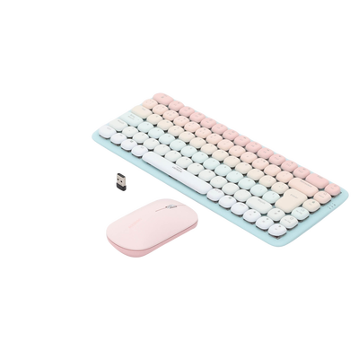 Paquete de Teclado y Mouse | 85 teclas en Español | Bluetooth y 2.4GHz | Mouse Ambidiestro | Sensor de DPI ajustable | Efectos de Iluminación del Teclado | Amplia compatibilidad | Color Rosa.