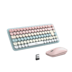 Paquete de Teclado y Mouse | 85 teclas en Español | Bluetooth y 2.4GHz | Mouse Ambidiestro | Sensor de DPI ajustable | Efectos de Iluminación del Teclado | Amplia compatibilidad | Color Rosa.