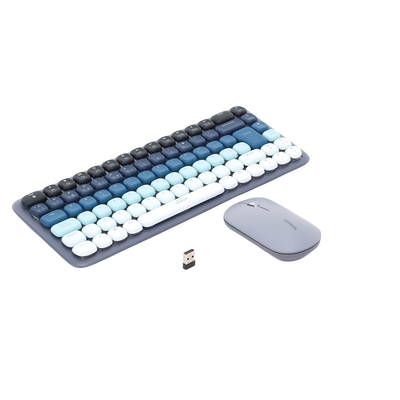 Paquete de Teclado y Mouse | 85 teclas en Español | Bluetooth y 2.4GHz | Mouse Ambidiestro | Sensor de DPI ajustable | Efectos de Iluminación del Teclado | Amplia compatibilidad | Color Azul.