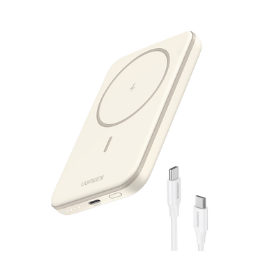 Power Bank MagSafe de 5000mAh | 15W | Carga Inalámbrica y por Cable USB-C | Sistema de Protección Inteligente | Tecnología de Carga Rápida | Ultra Delgado | Ultra ligero | Compatible con iPhone 15/14/13/12 | Color Beige.