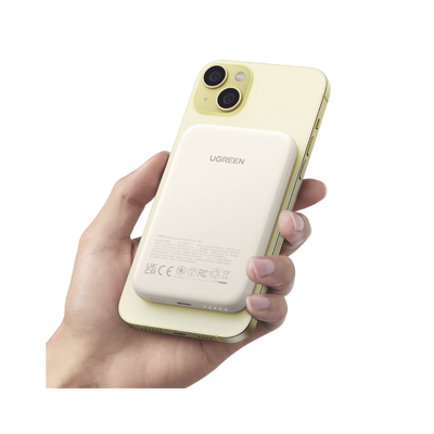 Power Bank MagSafe de 5000mAh | 15W | Carga Inalámbrica y por Cable USB-C | Sistema de Protección Inteligente | Tecnología de Carga Rápida | Ultra Delgado | Ultra ligero | Compatible con iPhone 15/14/13/12 | Color Beige.