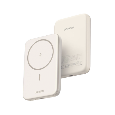Power Bank MagSafe de 5000mAh | 15W | Carga Inalámbrica y por Cable USB-C | Sistema de Protección Inteligente | Tecnología de Carga Rápida | Ultra Delgado | Ultra ligero | Compatible con iPhone 15/14/13/12 | Color Beige.