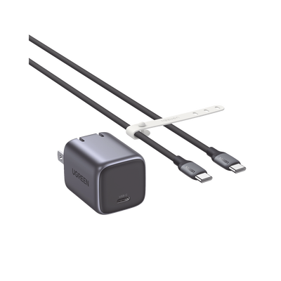 Combo Cargador Nexode Mini 30W PD GaN Tech + Cable USB-C 60W | Tecnología Inteligente | Carga Rápida | Carcasa Ignifuga | Cable de 1 Metro | Carcasa de Aluminio | Nylon Trenzado.