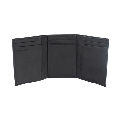 Cartera Athens Negra de Piel con Compartimento de Micromalla para ID. Doblable en 3 Partes con Divisor de Billetes. Pocket Wallet