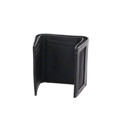 Cartera Athens Negra de Piel con Compartimento de Micromalla para ID. Doblable en 3 Partes con Divisor de Billetes. Pocket Wallet
