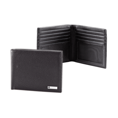 Cartera Barcelona Negra de Piel Rugosa de Doble Pliegue y Divisor de Billetes. Pocket Wallet.