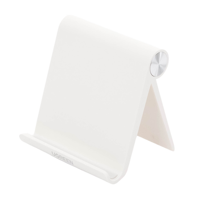 Soporte de Escritorio para Telefono Celular / Ajustable de 0° a 100° / Goma Antiarañazos / Antideslizante / Amplia Compatibilidad con dispositivos de 4'' a 7.9'' / Plegable / ABS / Color Blanco