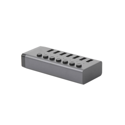 HUB de 7 Puertos USB 3.0 / 4 puertos de Carga Inteligente / Interruptor Individual / Indicadores LED / USB 3.0 a 5Gbps / 1 USB-C Hembra (solo datos) / Incluye Adaptador de Corriente 12V 2A / 7 en 1