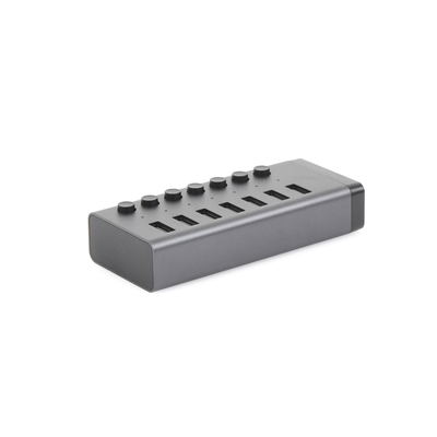 HUB de 7 Puertos USB 3.0 / 4 puertos de Carga Inteligente / Interruptor Individual / Indicadores LED / USB 3.0 a 5Gbps / 1 USB-C Hembra (solo datos) / Incluye Adaptador de Corriente 12V 2A / 7 en 1