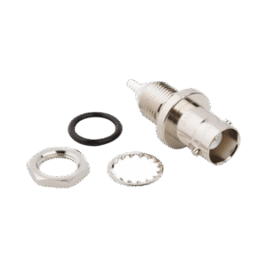 Conector BNC Hembra para Chasis en Doble D Plano, 4 GHz, Amphenol UG-657/U, Níquel/ Plata/ Teflón.