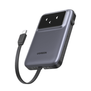 Power Bank Serie Uno | 10000mAh | 30W | con Cable USB-C Incorporado | 2 Salidas 30W Max. | Pantalla Inteligente | Carcasa Ignifuga | Aprobado por Aerolíneas.| Color Grey.