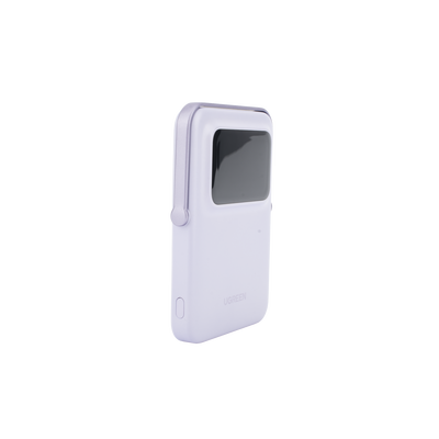 Power Bank Inalambrico | 5000mAh | 7.5W | Con Emojis de Estado | Carga Rápida USB-C Bidireccional | Pantalla TFT Inteligente | 13 niveles de Proteccion | Con Holder | Color Purple.