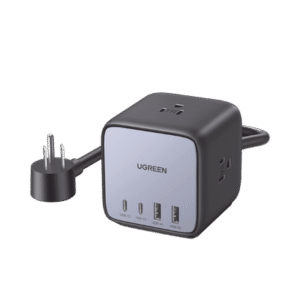 Multicontacto de Escritorio USB y Tomacorriente / 2 Puertos USB-C / 2 Puertos USB-A / 3 Tomacorriente de CA / Tecnología GaN II / USB 65W PD / Carga Rápida / Diseño Innovador en Forma de Cubo / Interruptor de Apagado.