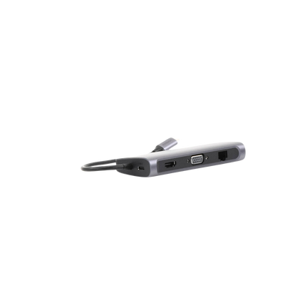 HUB USB-C Docking Station) 9 en 1 | 3 USB-A 3.0 | USB-C PD Carga 100W | HDMI 4K@30Hz | RJ45 (Gigabit Ethernet) | VGA | Lector Tarjeta SD + Micro SD (TF) Uso Simultaneo | Carcasa de Aluminio.