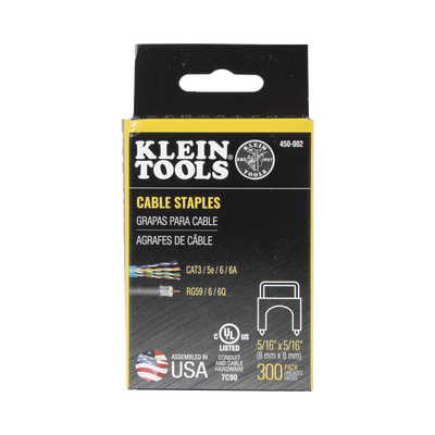 Paquete de 300 Grapas con Aislamiento, para Cables Coaxiales (RG59, RG6/6Q) y de Datos (CAT3/5e/CAT6/6A) de hasta 5/16'' × 5/16'' (8 mm × 8 mm) de tamaño.
