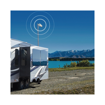 Kit de Amplificador de Señal Celular para Vehículo Recreacional u Oficina Móvil | 4G LTE 3G y 2G | 65 dB de Ganancia | Incluye Mástil Telescópico para Antena Exterior