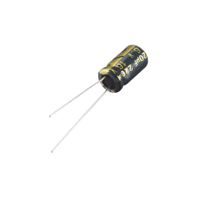 Capacitor Electrolítico Radial en Aluminio de 220 µFd, 16 Volt, 20%, 6.3 x 11 mm.